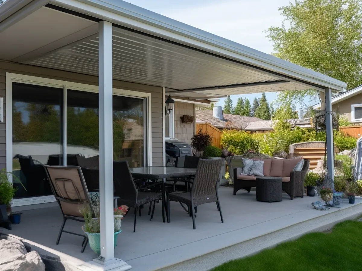 Aluminum patio cover for a residential outdoor space in Mainland BC